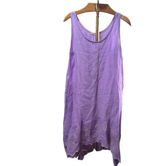 Lungo L’Arno Dresses & Skirts - Lingo L’Arno Lavender Purple Sleeveless 100% Linen Midi Dress Eyelet Lace Hem